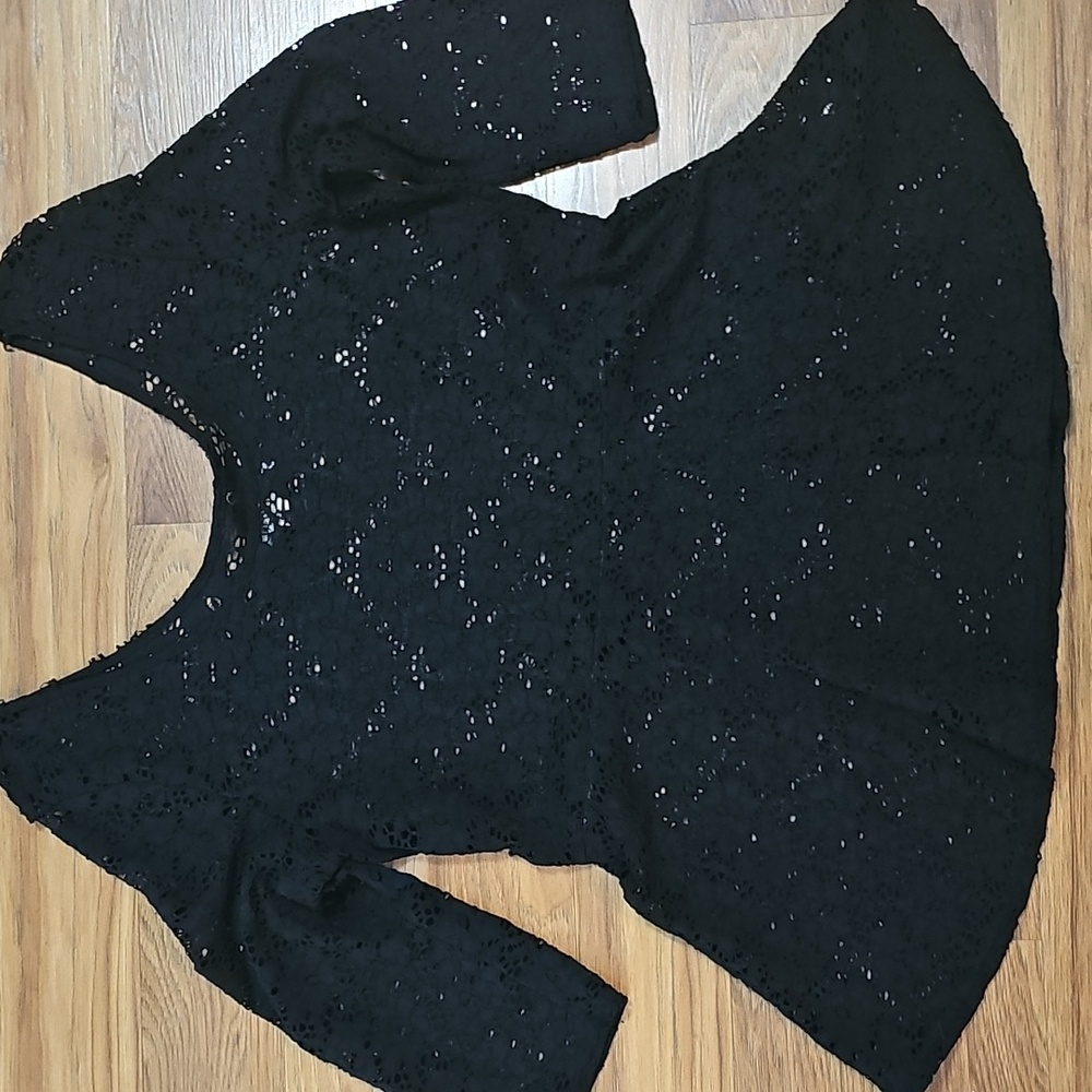 Decree Black Full Lace/Eyelet Women's Blouse 3/4 Sleeve